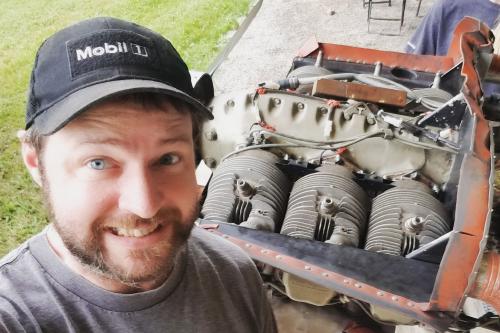 Selfie of me geeking out after removing part of a cowling for the first time